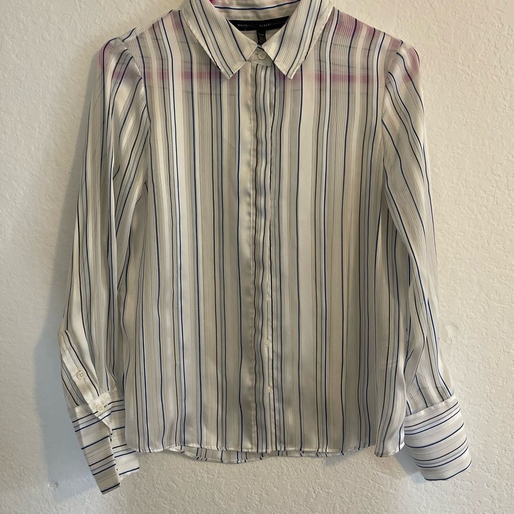 WHBM Blue/White Striped Blouse - XSP Size | Chic Lightweight Career Top